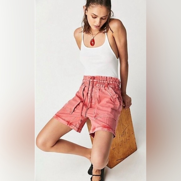 Women’s FREE PEOPLE Wind Drift Convertible Coral Bright* Pants - Picture 2 of 9